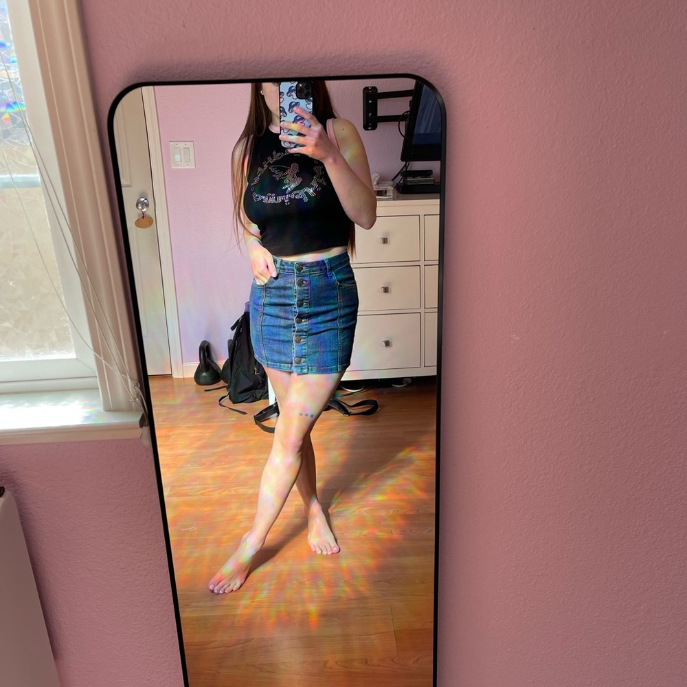Button up denim skirt